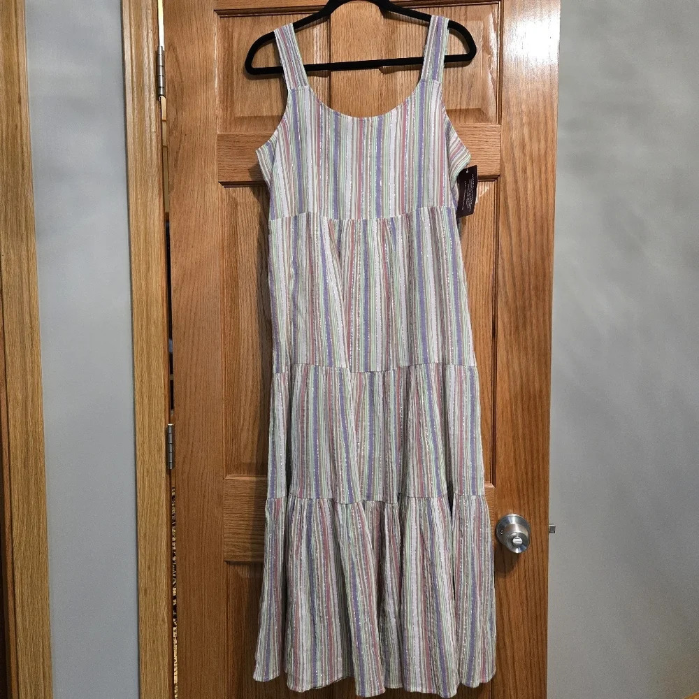 LINDA ANDERSON Summer Stripe Tiered Sun Dress size LARGE - Picture 3 of 10